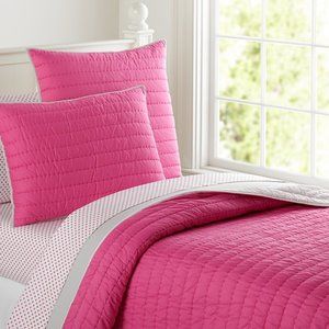 Back to School|Pottery Barn Kids Branson Reversible Twin Size Quilt, Dark Pink